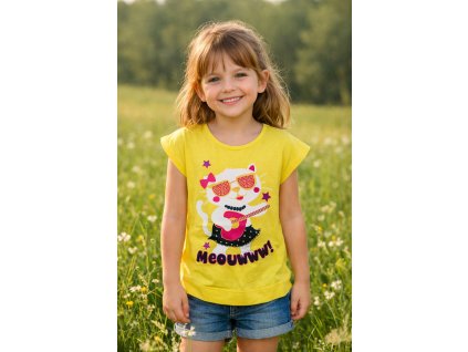 Dívčí tričko KOČKA S KYTAROU krátký rukáv