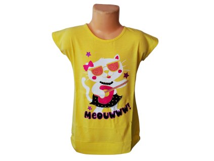 Dívčí tričko KOČKA S KYTAROU krátký rukáv žluté