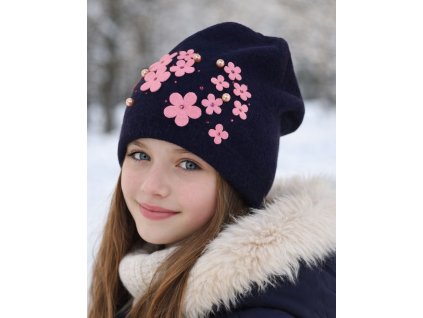 Dívčí čepice ROCKINO KVĚTY A PERLY zimní