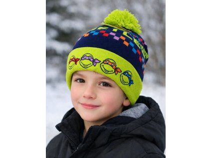 Chlapecká čepice ŽELVY NINJA s bambulí zimní