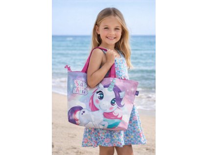 Dívčí plážová taška UNICORN - JEDNOROŽEC růžová