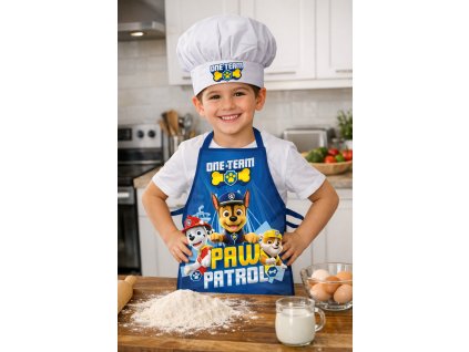 Dětská zástěra TLAPKOVÁ PATROLA set s čepicí modrý