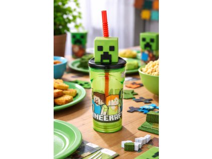 3D lahev na pití MINECRAFT s brčkem