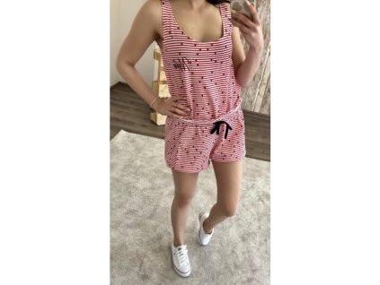 Dámský letní overal MICKEY MOUSE s proužky červený