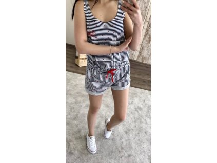 Dámský letní overal MICKEY MOUSE s proužky modrý