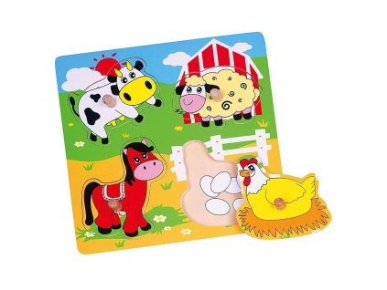 Dětské dřevěné puzzle s úchyty Viga překvapení Farma (Barva Multicolor)