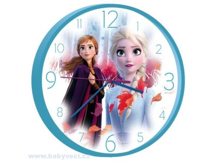 Dětské nástěnné hodiny FROZEN Elsa a Anna tyrkysové 24 cm