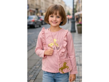 Dívčí tričko LEMON BERET zlatý kůň a kabelka dlouhý rukáv