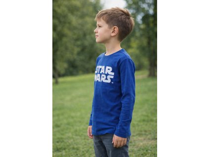 Chlapecké tričko STAR WARS 3D nápis metalický dlouhý rukáv modré