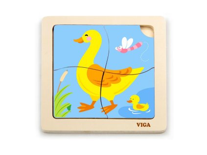 Dřevěné puzzle pro nejmenší Viga 4 ks Kačenka (Barva Multicolor)