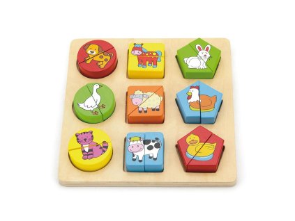 Dřevěné vkládací puzzle tvary se zvířátky Viga (Barva Multicolor)