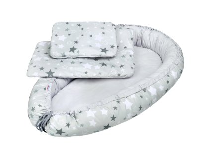 Luxusní hnízdečko s peřinkami pro miminko New Baby bílo-šedé hvězdičky (Barva Šedá)