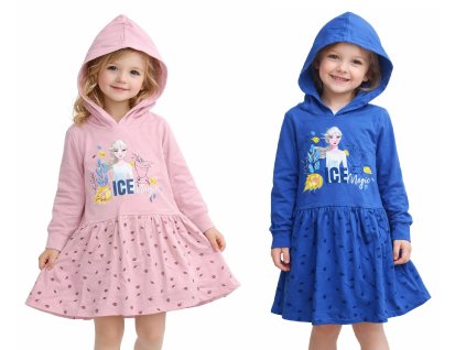 Dívčí šaty FROZEN dlouhý rukáv s kapucou bavlna