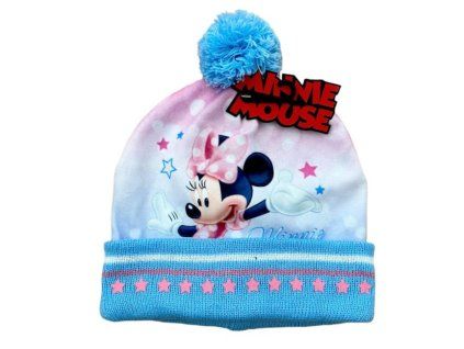 Čepice MINNIE zimní modrá s bambulkou