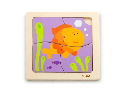 Dřevěné puzzle pro nejmenší Viga 4 ks Rybka (Barva Multicolor)