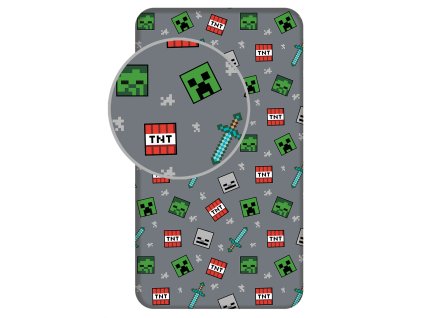 Dětské prostěradlo MINECRAFT šedé 90x200