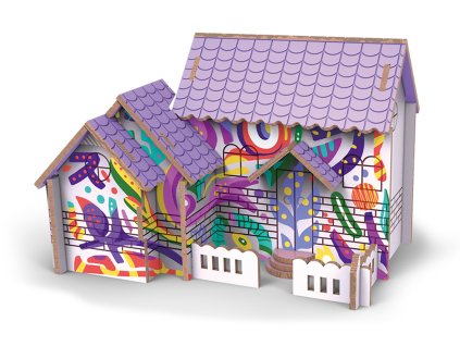 Puzzle 3D dřevěné dům s barvami