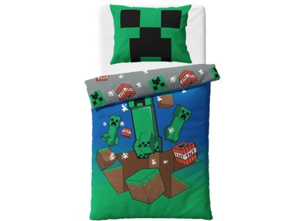 Dětské bavlněné povlečení MINECRAFT Creeper explode zeleno-šedé 140x200