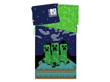 Dětské bavlněné povlečení MINECRAFT noční obloha zeleno-modré 140x200