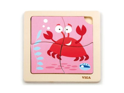 Dřevěné puzzle pro nejmenší Viga 4 ks Krab (Barva Multicolor)