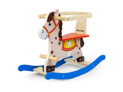 Dřevěný houpací koník s opěradlem Milly Mally Lucky 12 modro-červený (Barva Modrá)