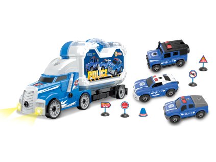 Kamion policejní s 3 auty šroubovací s efekty 42 cm