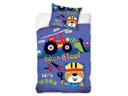 Dětské bavlněné povlečení MEDVÍDEK OPRAVÁŘ modré 160x200