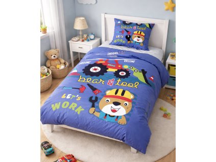 Dětské bavlněné povlečení MEDVÍDEK OPRAVÁŘ modré