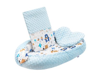 Luxusní hnízdečko s polštářkem a peřinkou New Baby z Minky modré (Barva Modrá)