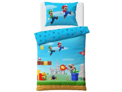 Dětské bavlněné povlečení SUPER MARIO BROS modré 140x200