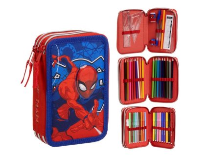 Školní penál třípatrový SPIDERMAN s výbavou červený