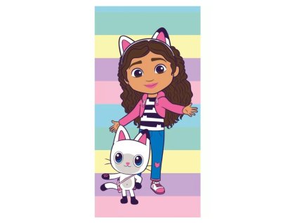 Dětská bavlněná osuška GÁBININ KOUZELNÝ DOMEK s barevnými pruhy 70 x 140