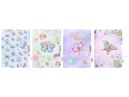 Památník nelinkovaný se zámkem 13x18 cm Motýl assort