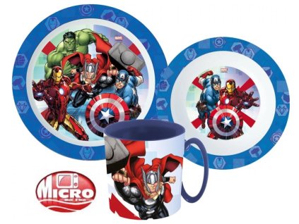 Plastový jídelní set AVENGERS s hrnkem modrý