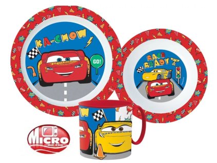 Plastový jídelní set CARS s hrnkem červený