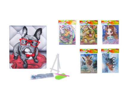 Kreativní set diamond painting 21x25 cm MIX + stojánek assort