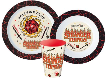 JVL11159 Dětský plastový jídelní set STRANGER THINGS s kelímkem
