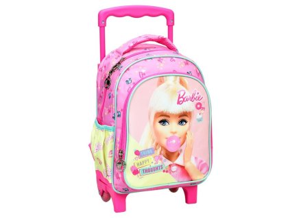 GIM34988072 Dětský cestovní batoh na kolečkách BARBIE s bublinou růžový 30 cm