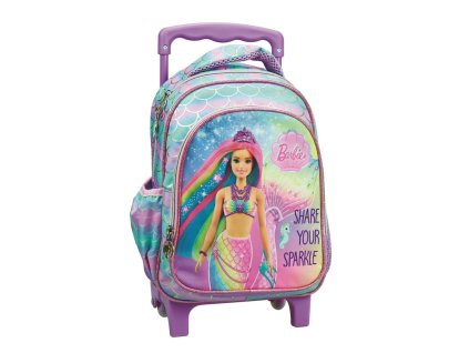 GIM34991072 Dětský cestovní batoh na kolečkách BARBIE mořská panna duhový 30 cm