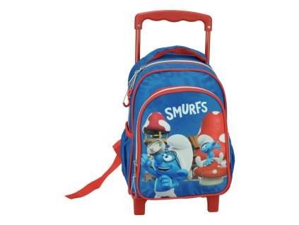 GIM34424072 Dětský cestovní batoh na kolečkách ŠMOULOVÉ vesnička modročervený 30 cm