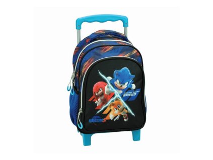 GIM33486072 Dětský cestovní batoh na kolečkách SONIC tři postavy černo-modrý 30 cm