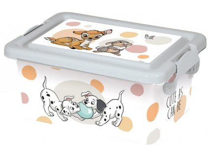 STF13634 Plastový úložný box s víkem 101 DALMATINŮ A BAMBI bílo-šedý 3.7 L