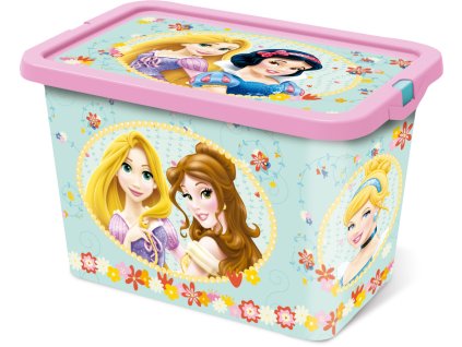 STF04444 Plastový úložný box s víkem PRINCEZNY růžovo-mentolový  7 L