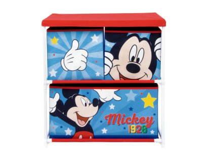 ADX14918WD Organizér na hračky MICKEY 1928 s hvězdami se 3 boxy červeno-modrý