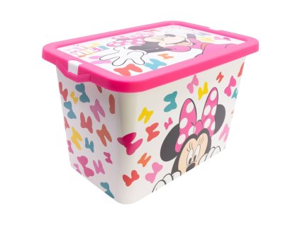 STF03314 Plastový úložný box s víkem MINNIE s barevnými mašličkami růžový 7 L