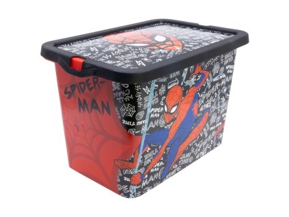 STF03394 Plastový úložný box s víkem SPIDERMAN s nápisy červeno-černý 7 L