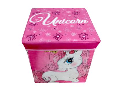 FML352624 Taburet UNICORN - JEDNOROŽEC s květinovým víkem růžový 30×30×30 cm