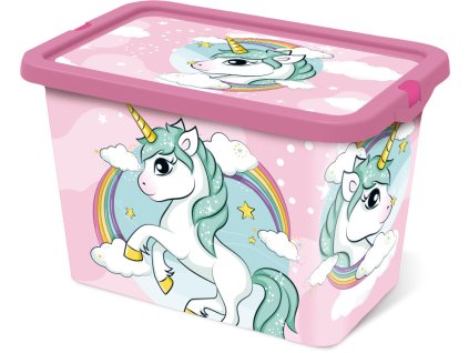 STF03134 Plastový úložný box s víkem UNICORN - JEDNOROŽEC na duze růžový 7 L