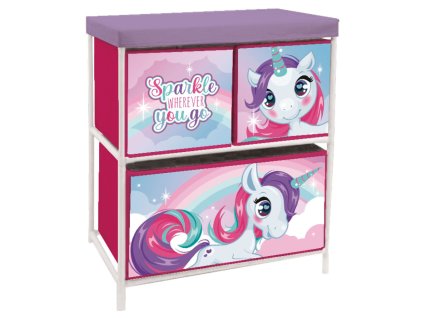ADX16162ZK Organizér na hračky UNICORN - JEDNOROŽEC 3 boxy růžový 53x30x60 cm