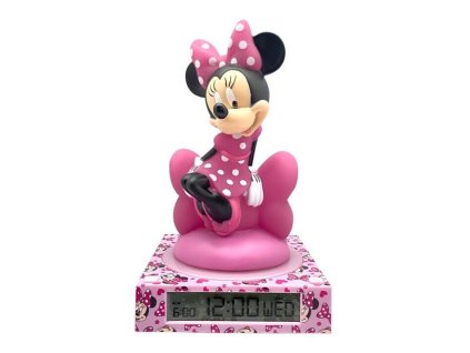 EWA4500MIN Dětské 3D noční světlo a budík MINNIE růžový 25 cm